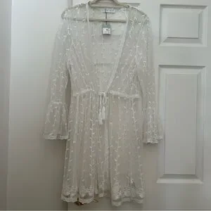 Primark | Swim | Nwt White Sheer Embroidered Coverup Tie Robe | Poshmark